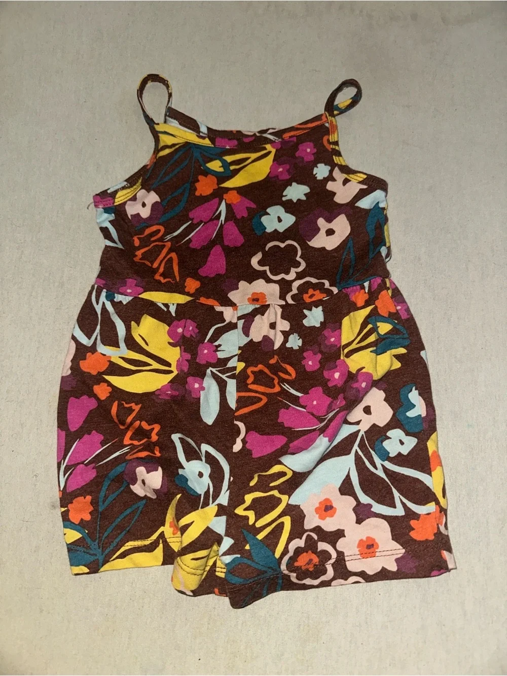 Kids Size 2T Girls Floral Brown Cotton Romper with Bright Print